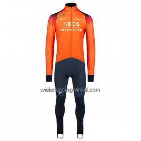 Set Fietsshirt Lange Mouw + Lange Koersbroek 2023 INEOS Grenadiers Oranje Donkerblauw